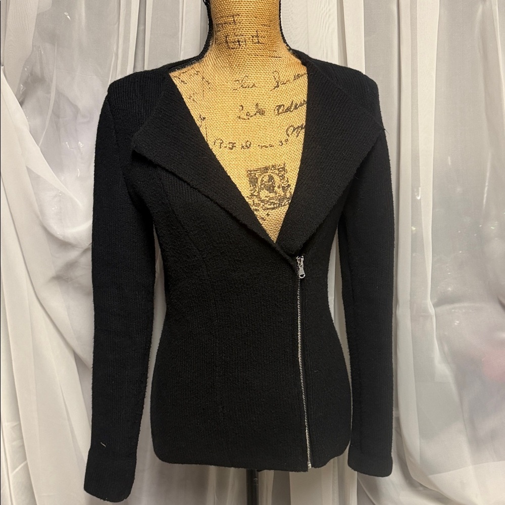 White House Black Market Black Zippered Sweater Jacket